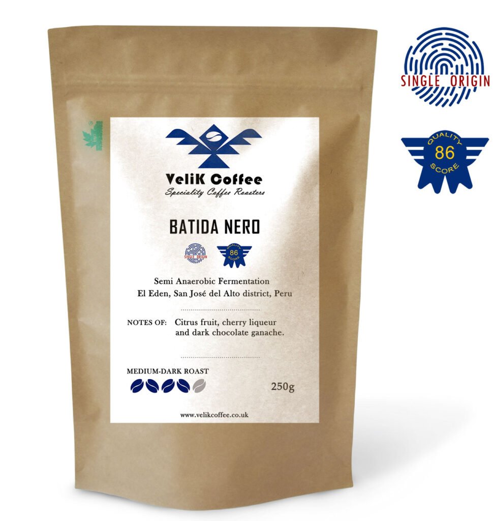VeliK Coffee Batida Nero – Peruvian Single-Origin Coffee, Semi-Anaerobic Fermentation, Medium-Dark Roast, 250g