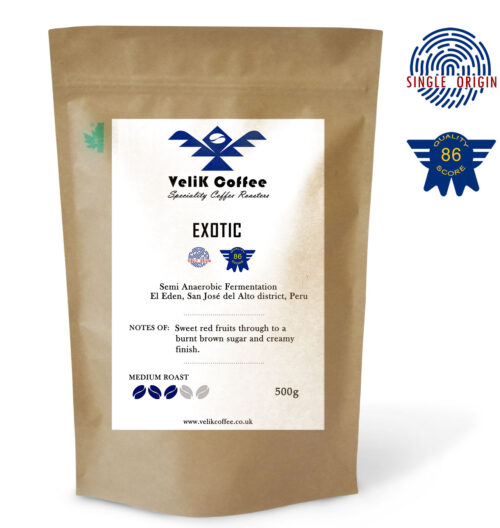 VeliK Coffee Exotic – Peruvian Single-Origin Coffee, Semi-Anaerobic Fermentation, Medium Roast, 500g
