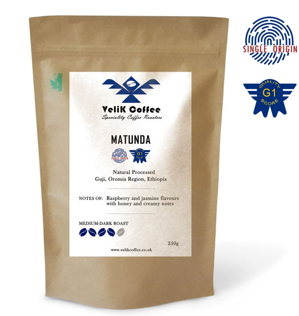 VeliK Coffee Matunda โ Ethiopian Guji G1 Single-Origin Coffee, Natural Process, Medium-Dark Roast, 250g