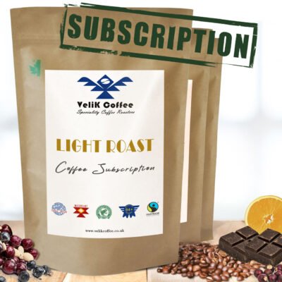 Velik Coffee light roast subscription pack with fruity notes and Fairtrade label