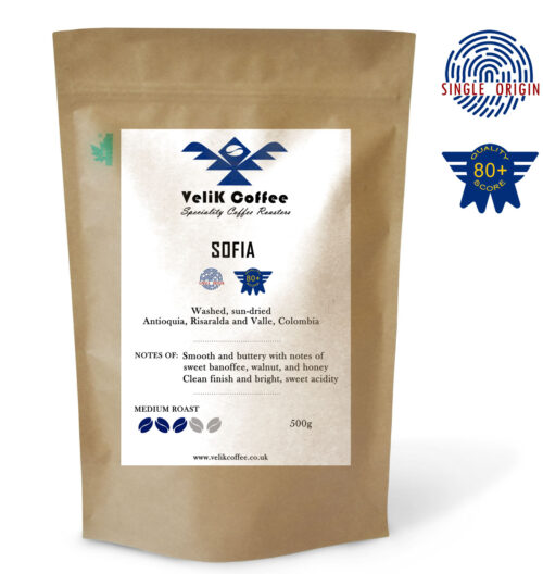 Sofia Colombian single-origin Arabica coffee beans – medium roast, high-altitude, specialty coffee, 500g