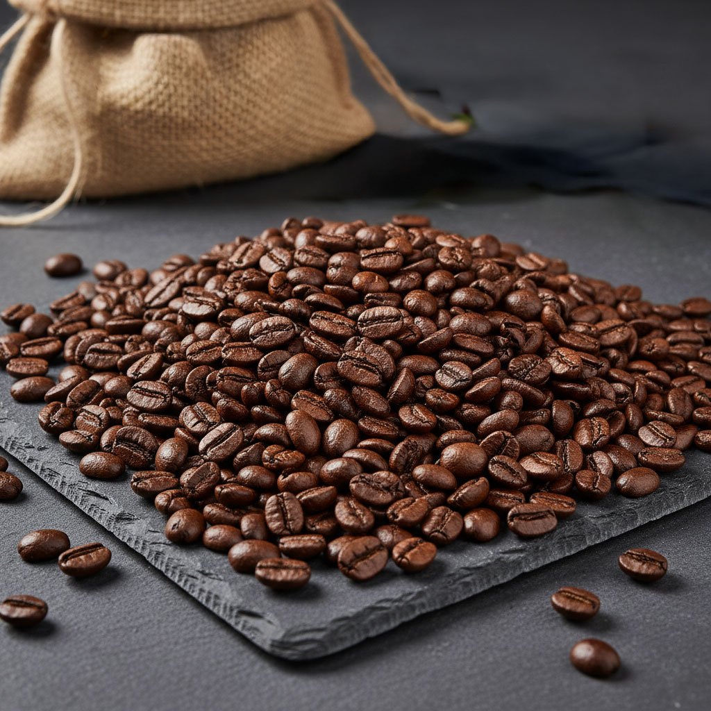 Speciality vs Commercial Coffee – close-up of roasted speciality coffee beans, showing high quality, uniformity, and rich flavour profile.